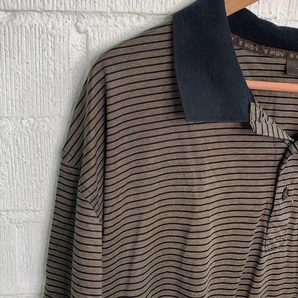 Tasso Ella Golf Striped Polo Brown Short Sleeve Shirt sz XL